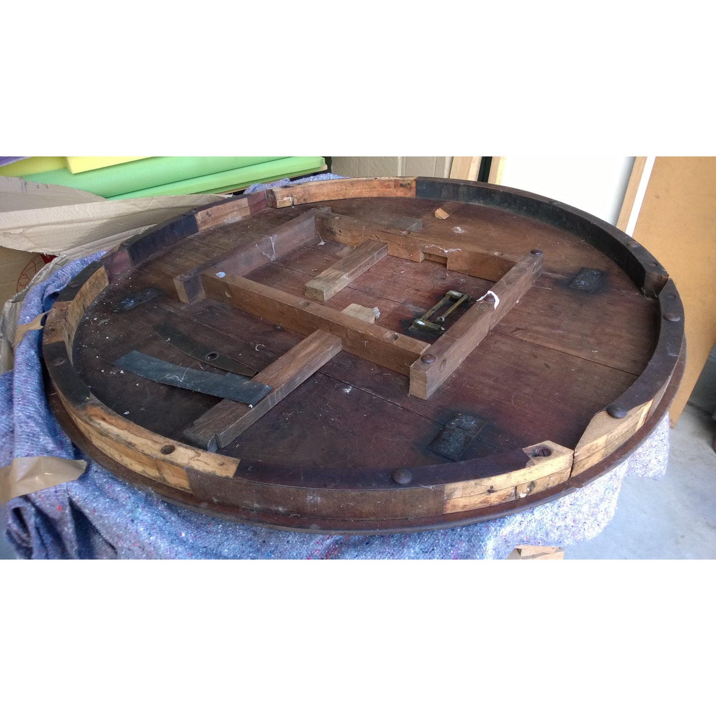 Antique table top before restoration