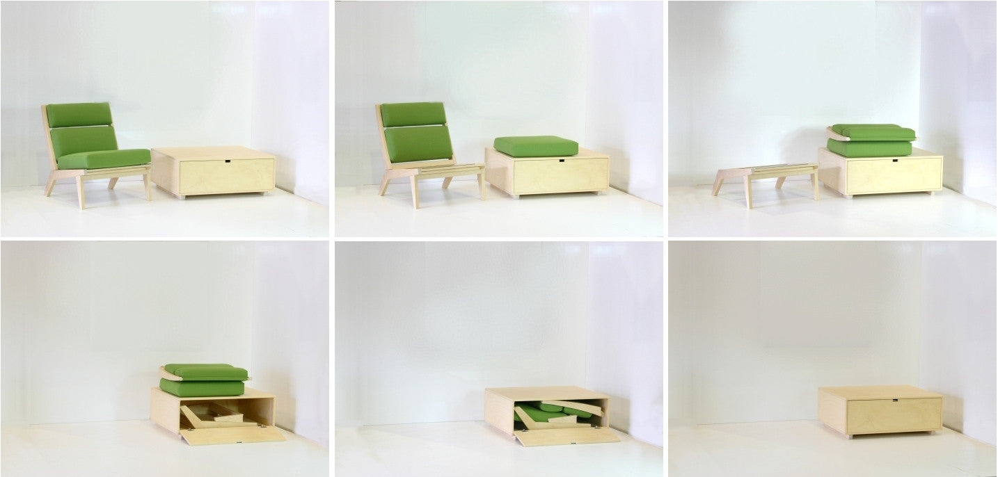 trans-form-it lounge chair packs into the coffee table